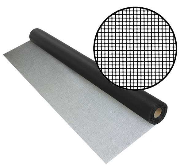 Door and Window Screen, Fiberglass, 48 in W, 25 ft L, 0.008 in Wire Dia, Black