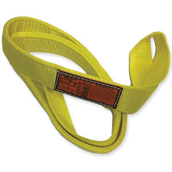 Synthetic Web Sling, Twisted Eye and Eye, 7 ft L, 2 in W, Nylon, Yellow