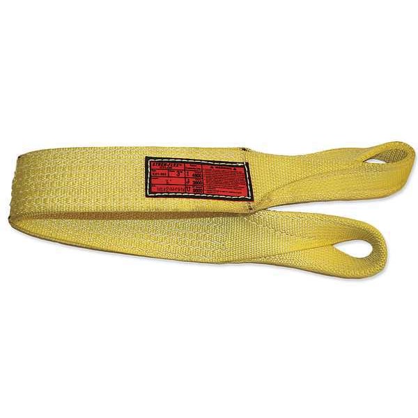 Synthetic Web Sling, Twisted Eye and Eye, 5 ft L, 3 in W, Nylon, Yellow
