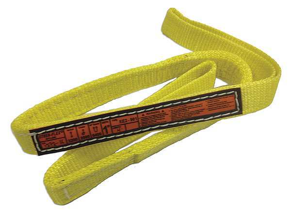 Synthetic Web Sling, Flat Eye and Eye, 17 ft L, 1 in W, Nylon, Yellow