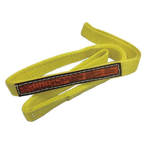 Synthetic Web Sling, Flat Eye and Eye, 14 ft L, 1 in W, Nylon, Yellow