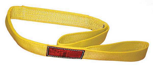 Synthetic Web Sling, Flat Eye and Eye, 19 ft L, 2 in W, Nylon, Yellow