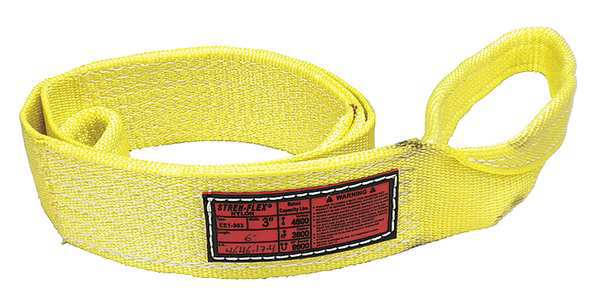 Synthetic Web Sling, Flat Eye and Eye, 19 ft L, 3 in W, Nylon, Yellow