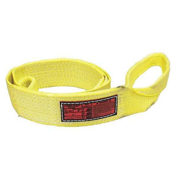 Synthetic Web Sling, Flat Eye and Eye, 16 ft L, 3 in W, Nylon, Yellow