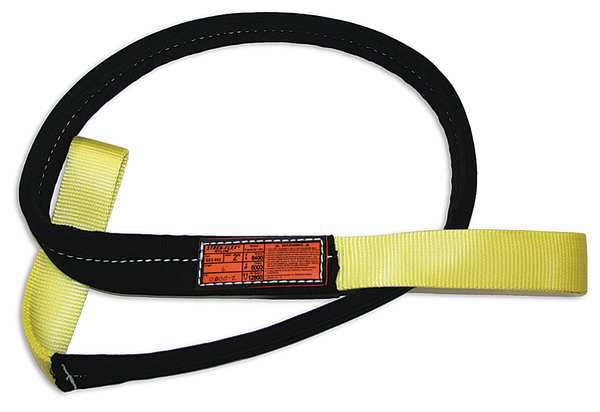 Synthetic Web Sling, Flat Eye and Eye, 8 ft L, 2 in W, Nylon, Yellow/Black
