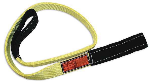 Synthetic Web Sling, Flat Eye and Eye, 20 ft L, 2 in W, Nylon, Yellow/Black