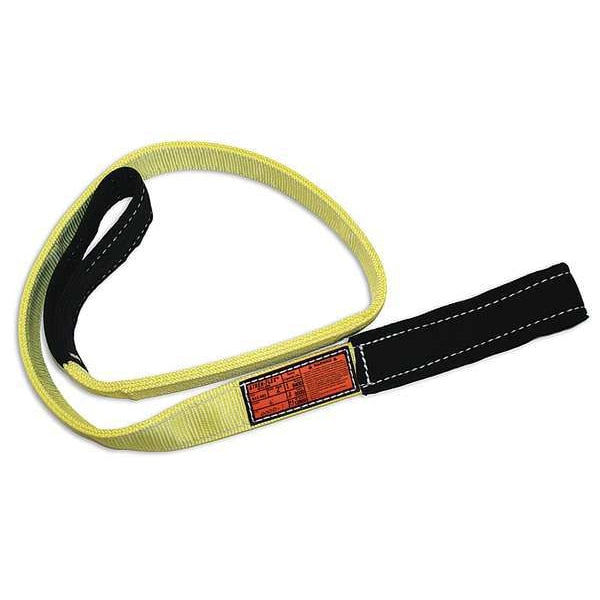 Synthetic Web Sling, Flat Eye and Eye, 16 ft L, 2 in W, Nylon, Yellow/Black