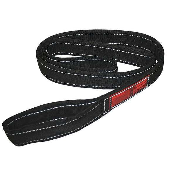 Synthetic Web Sling, Flat Eye and Eye, 8 ft L, 1 in W, Nylon, Black