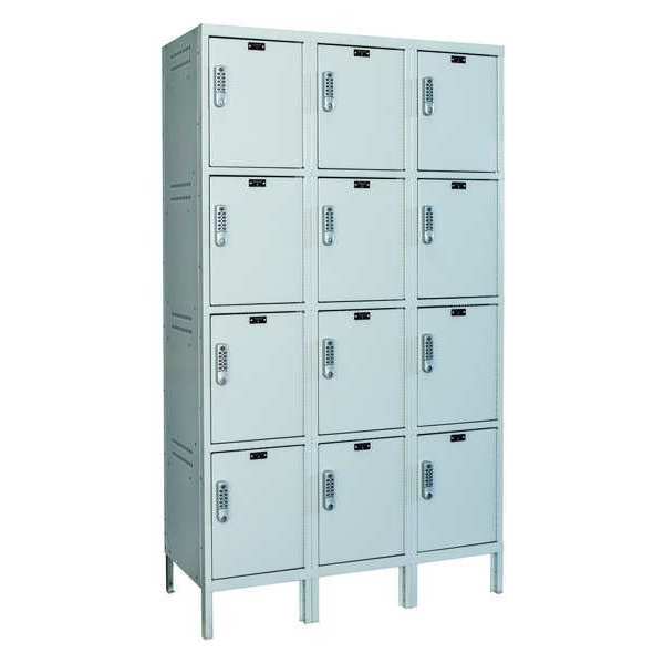 Box Locker, 45 in W, 21 in D, 78 in H, (3) Wide, (12) Openings, Light Gray