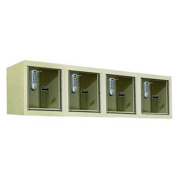 Wall Mount Box Locker, 48 in W, 18 in D, 14 3/4 in H, (1) Tier, (4) Wide, Tan