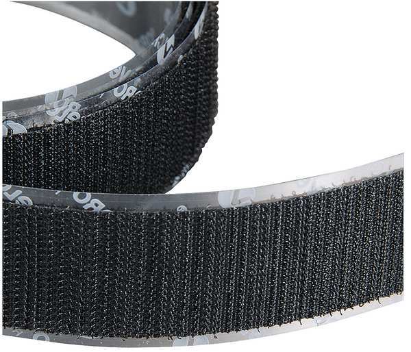 Reclosable Fastener, Rubber Adhesive, 75 ft, 2 in Wd, Black
