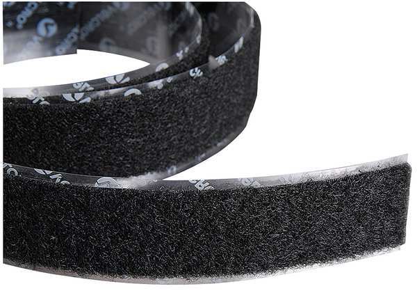Reclosable Fastener, Rubber Adhesive, 75 ft, 1 in Wd, Black