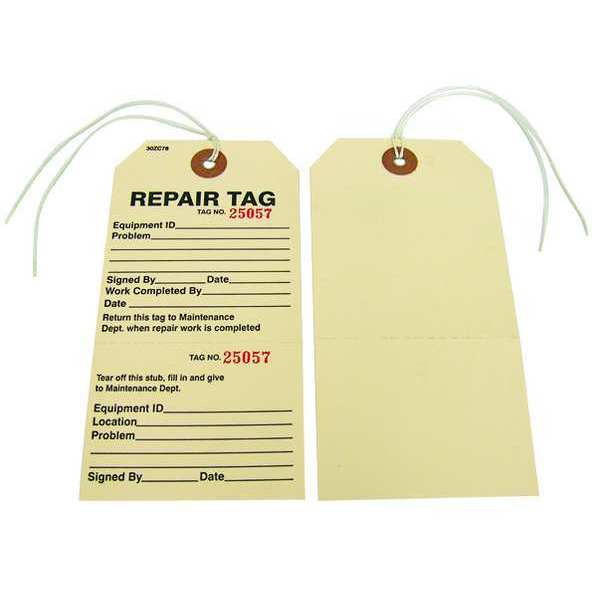 Repair Tag, 2-7/8 in W x 5-3/4 in H, PK100