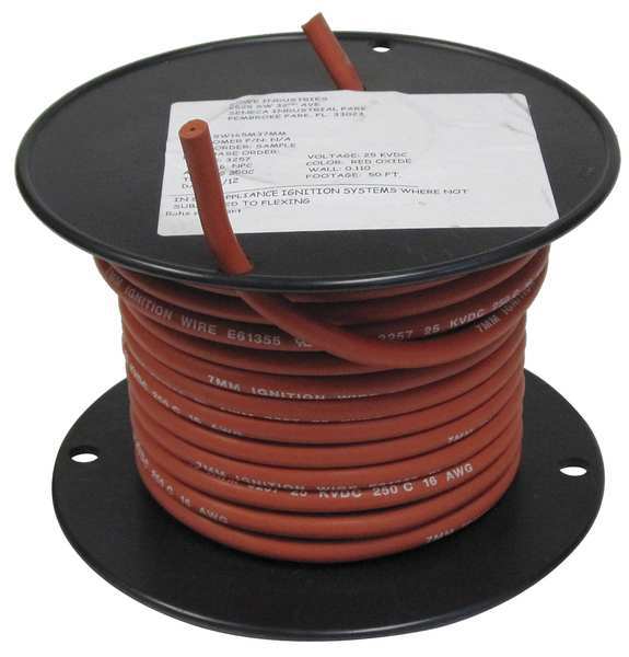 High-Voltage Lead Wire, HV, 16 AWG, 50 ft, Red, Silicone Oxide Insulation