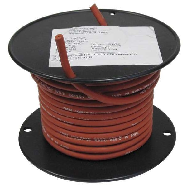 High-Voltage Lead Wire, HV, 18 AWG, 50 ft, Red, Silicone Oxide Insulation