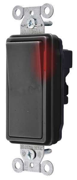 Pilot Lit Wall Swtch, 1-Pole, 120/277V, Blk