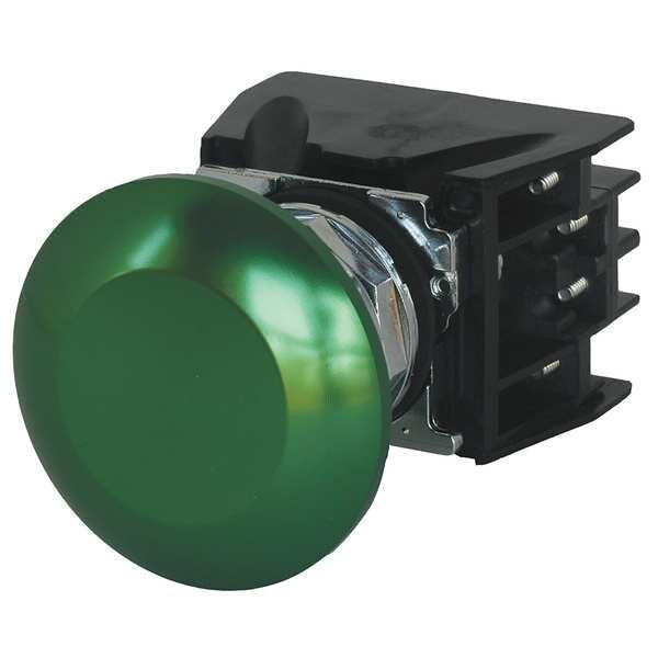 Hazardous Location Push Button with Contacts, 30 mm, 1 NC, 1 NO, Green