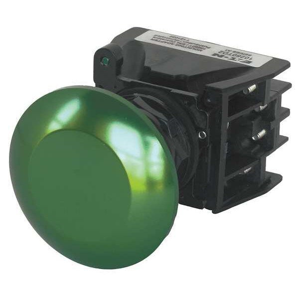 Hazardous Location Push Button with Contacts, 30 mm, 1 NC, 1 NO, Green