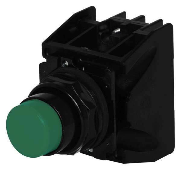 Hazardous Location Push Button with Contacts, 30 mm, 1 NC, 1 NO, Green
