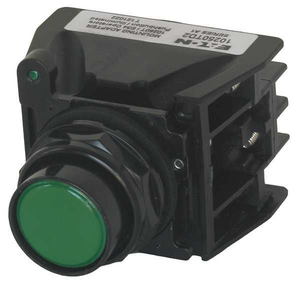 Hazardous Location Push Button with Contacts, 30 mm, 1 NC, 1 NO, Green