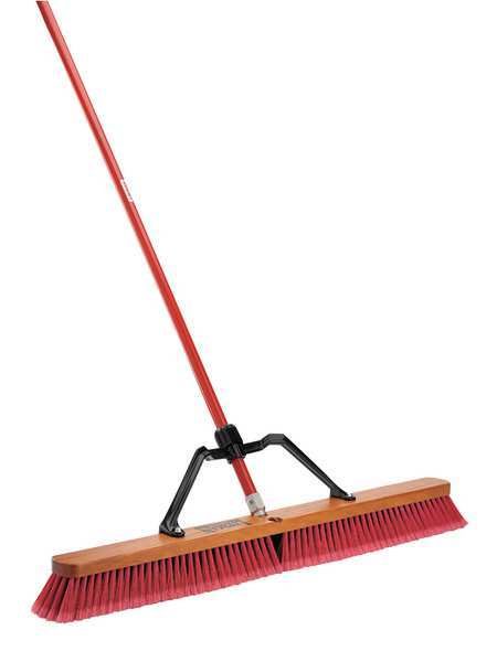 36 in Sweep Face Push Broom, Black, Red, 60 in L Handle