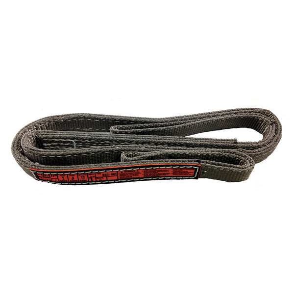 Synthetic Web Sling, Flat Eye and Eye, 6 ft L, 1 in W, Reinforced Edge Nylon, Gray