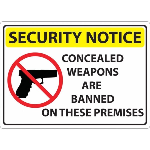 Concealed Carry Sign, 10 in Height, 14 in Width, Aluminum, Horizontal Rectangle, English