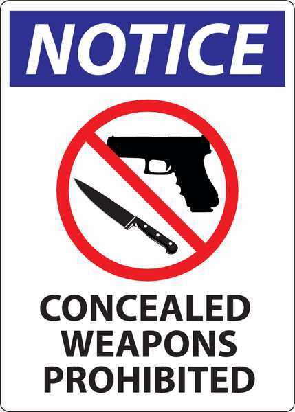 Concealed Carry Sign, 14 in Height, 10 in Width, Aluminum, Vertical Rectangle, English