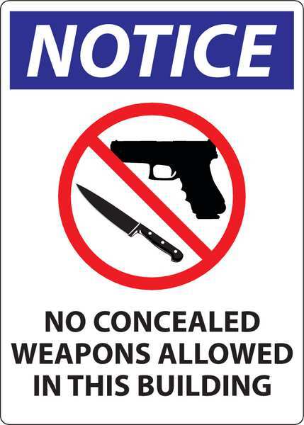 Concealed Carry Sign, 14 in H, 10 in W, Plastic, Vertical Rectangle, English, 2815S