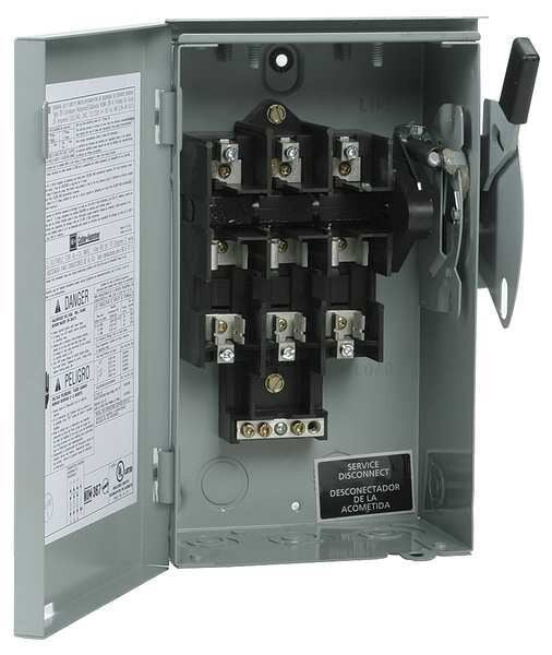 Fusible Safety Switch, General Duty, 240V AC, 3PST, 100 A, NEMA 3R