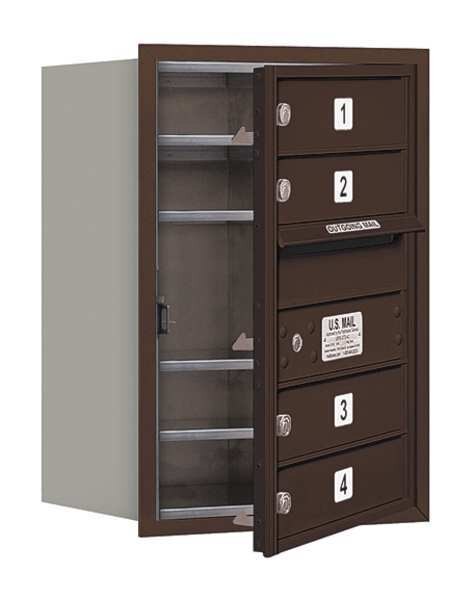 Horizontal Mailbox, Bronze, Powder Coated, 4 Doors, Recessed, USPS