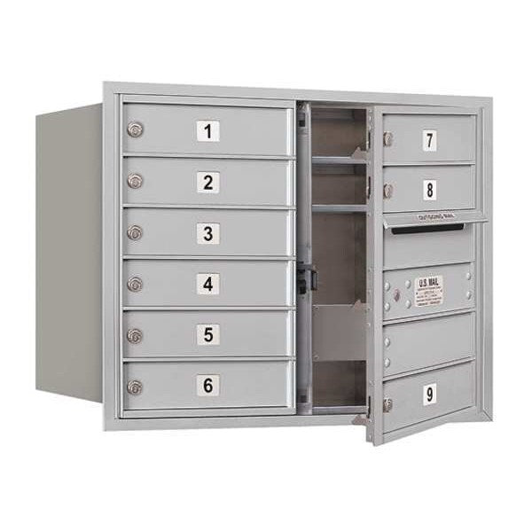 Horizontal Mailbox, Aluminum, Powder Coated, 9 Doors, Recessed, USPS