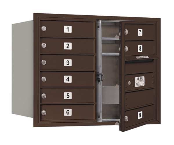 Horizontal Mailbox, Bronze, Powder Coated, 9 Doors, Recessed, USPS