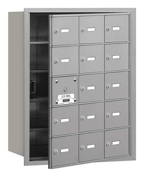 Horizontal Mailbox, Aluminum, Powder Coated, 15 Doors, Recessed, USPS