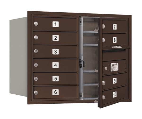 Horizontal Mailbox, Bronze, Powder Coated, 10 Doors, Recessed, USPS