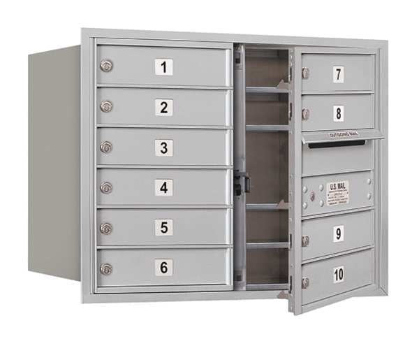 Horizontal Mailbox, Aluminum, Powder Coated, 10 Doors, Recessed, USPS