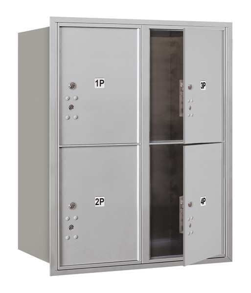 Horizontal Mailbox, Aluminum, Powder Coated, 4 Doors, Recessed, USPS