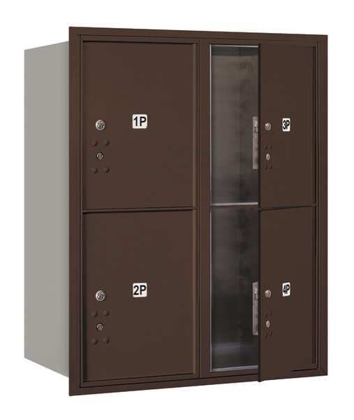 Horizontal Mailbox, Bronze, Powder Coated, 4 Doors, Recessed, USPS