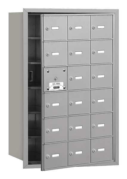 Horizontal Mailbox, Aluminum, Powder Coated, 18 Doors, Recessed, USPS