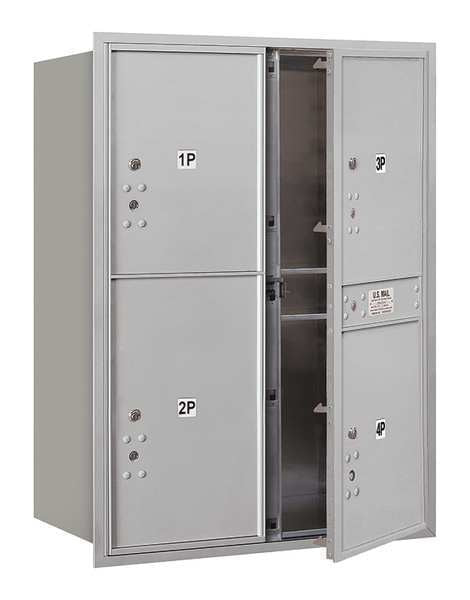 Horizontal Mailbox, Aluminum, Powder Coated, 4 Doors, Recessed, USPS
