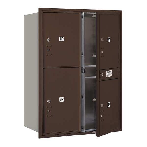 Horizontal Mailbox, Bronze, Powder Coated, 4 Doors, Recessed, USPS