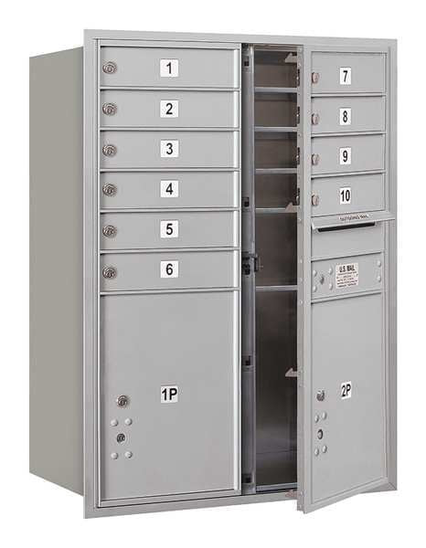 Horizontal Mailbox, Aluminum, Powder Coated, 12 Doors, Recessed, USPS