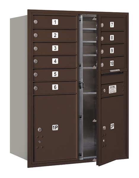 Horizontal Mailbox, Bronze, Powder Coated, 12 Doors, Recessed, USPS