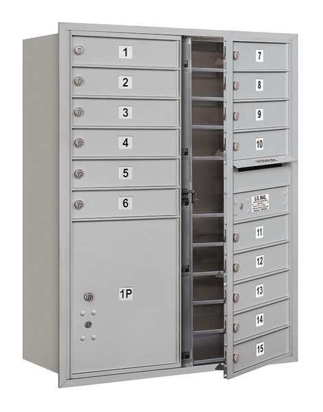 Horizontal Mailbox, Aluminum, Powder Coated, 16 Doors, Recessed, USPS