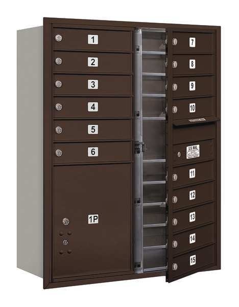 Horizontal Mailbox, Bronze, Powder Coated, 16 Doors, Recessed, USPS