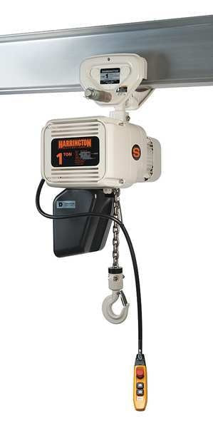 Electric Chain Hoist, 500 lb, 10 ft, Push Trolley, White