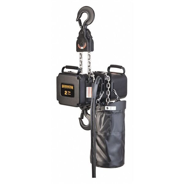 Electric Theatre Chain Hoist, 4,000 lb, 10 ft, Hook Mounted - No Trolley, Black