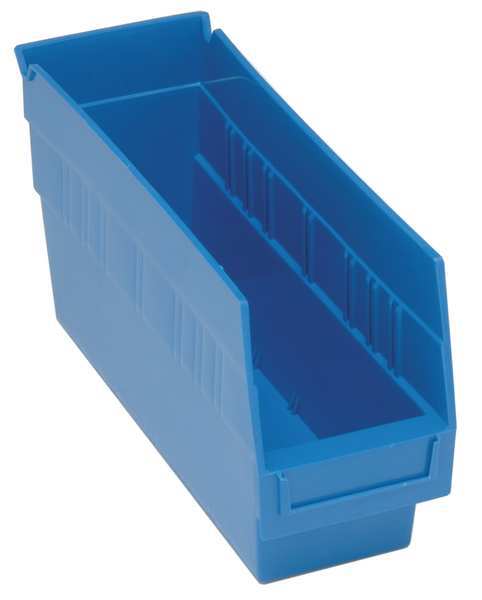Shelf Storage Bin, Blue, Polypropylene, 11 5/8 in L x 4 3/8 in W x 8 in H, 30 lb Load Capacity