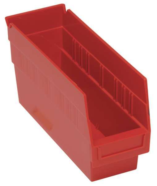 Shelf Storage Bin, Red, Polypropylene, 11 5/8 in L x 4 3/8 in W x 8 in H, 30 lb Load Capacity