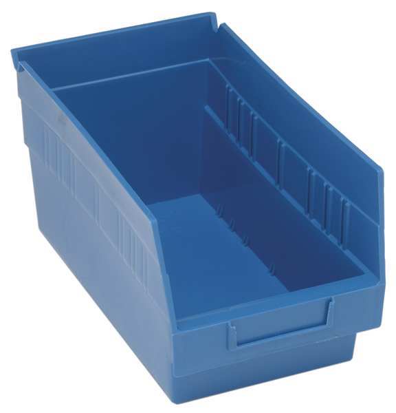 Shelf Storage Bin, Blue, Polypropylene, 11 5/8 in L x 6 5/8 in W x 8 in H, 40 lb Load Capacity